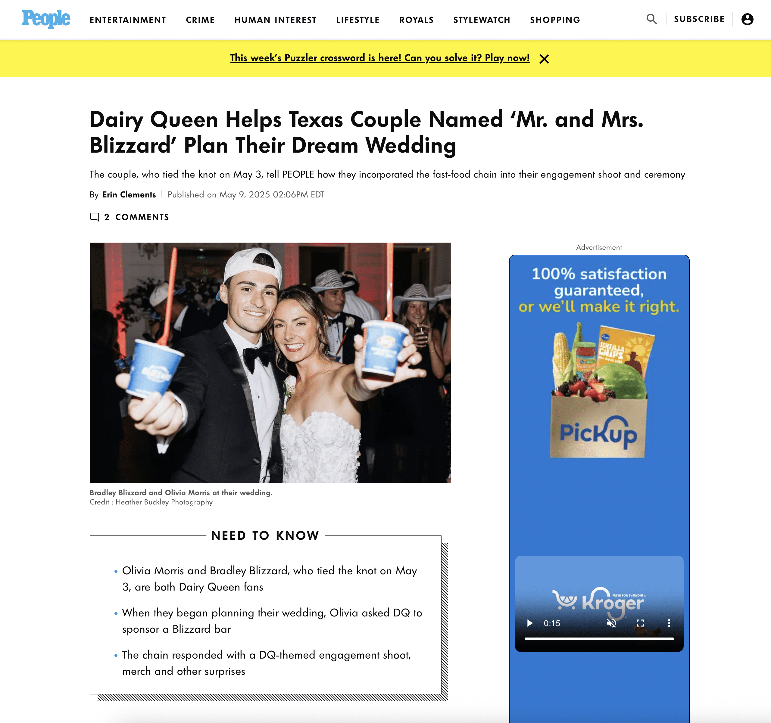 Mr and Mrs Blizzard Texas Dairy Queen and Aardvark Communications Feature story in People Magazine